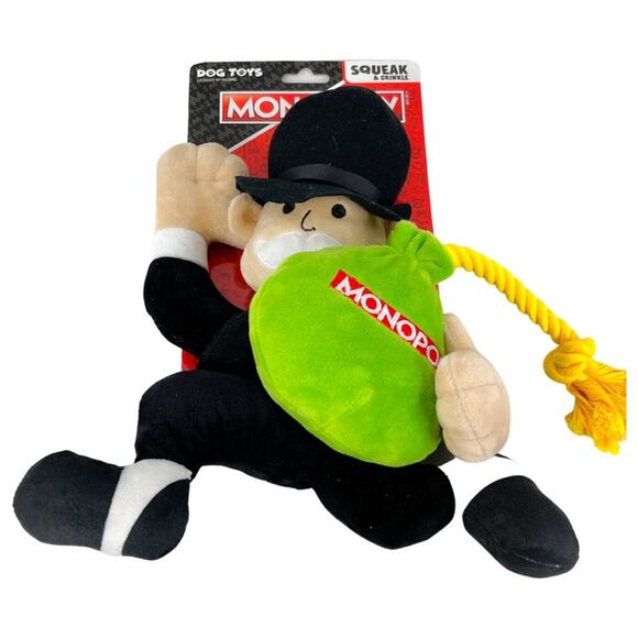5 for $25| Monopoly Uncle Pennybags Dog Toy Squeak and Crinkle with rope NEW - Picture 1 of 5
